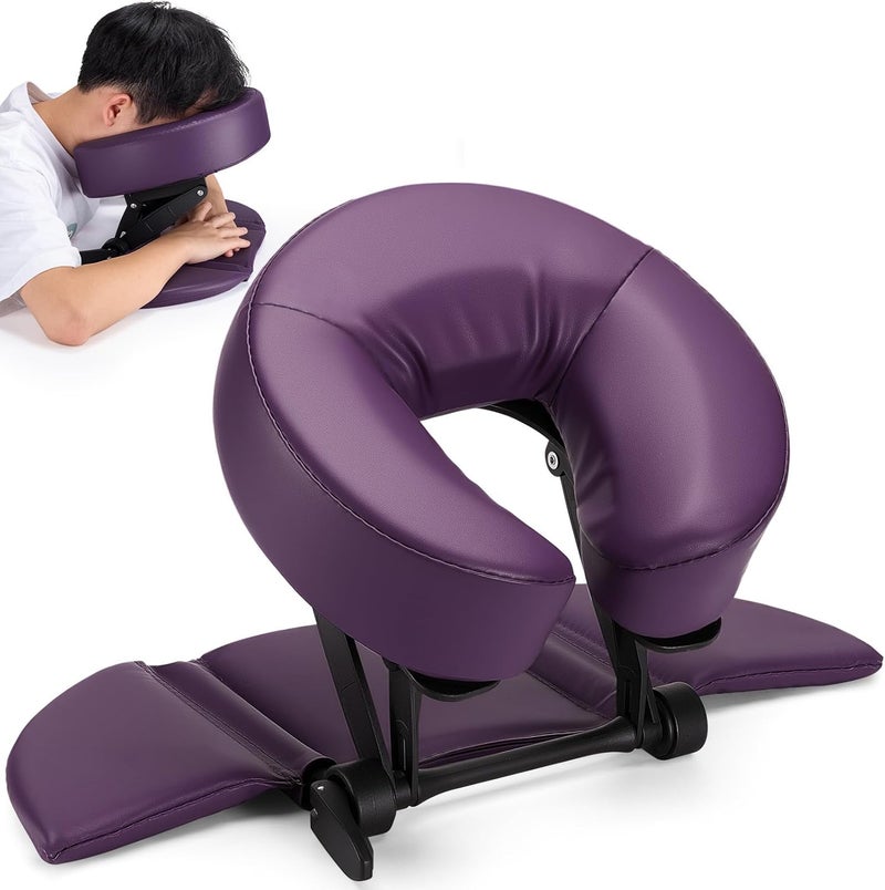 Udefineit طقم تدليك الوجه على الطاولة، مسند رأس قابل للتعديل مع وسادة دعم اليد، قاعدة تدليك عالمية للمنزل مع وسادة ناعمة لكرسي السبا أو سرير المكتب - بنفسجي - Image 1